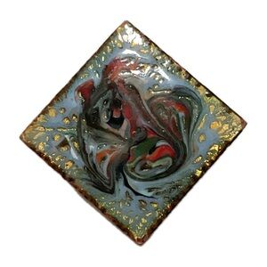 Abstract Swirls of Color Enamel on Copper Brooch